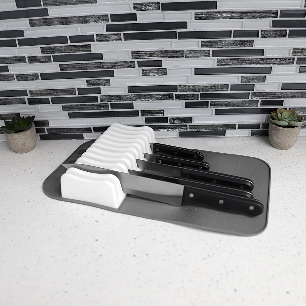 Perfect for Storage 11 Slot Knife Mat GreyWhite
