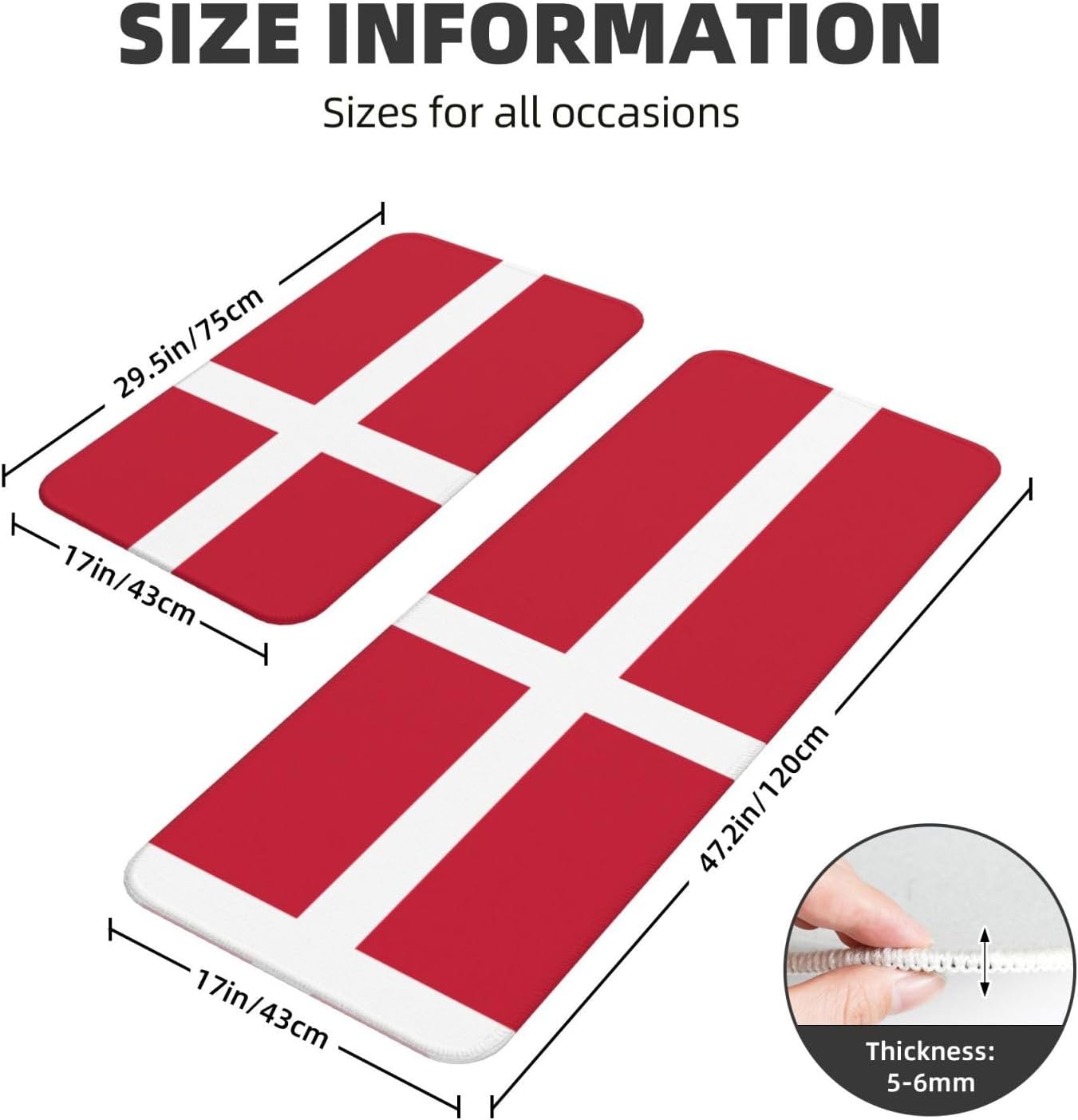 Danish Flag Non-Slip Kitchen Rugs