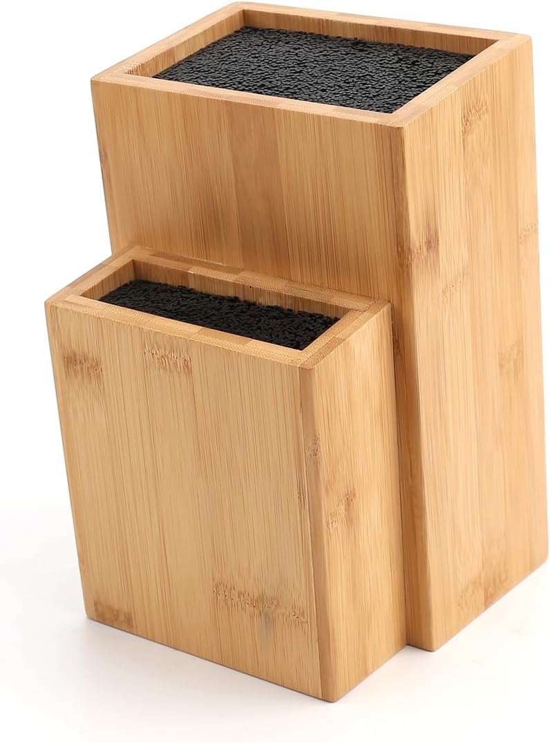 Bamboo Universal Knife Block with Detachable Bristles for Safe Storage