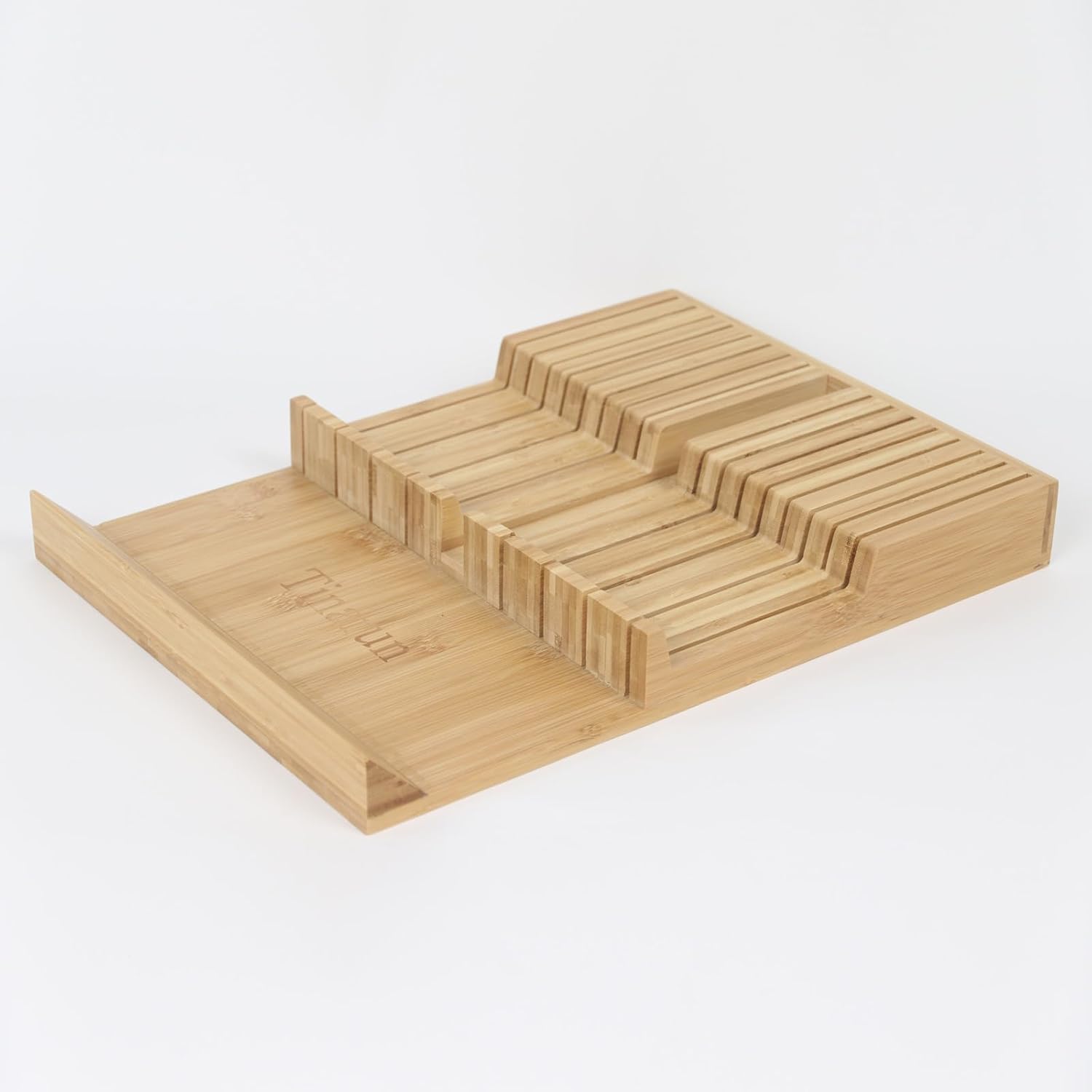 Bamboo In-Drawer Knife Block Organizer Holds 16 Knives 1 Sharpening Steel