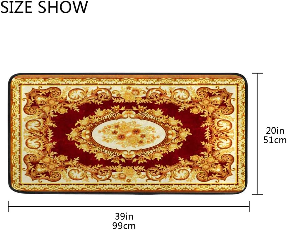 Rashu Red Marble Kitchen Rug Durable Anti-Fatigue Mat for Cooking Linen