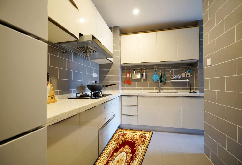 Rashu Red Marble Kitchen Rug Durable Anti-Fatigue Mat for Cooking Linen