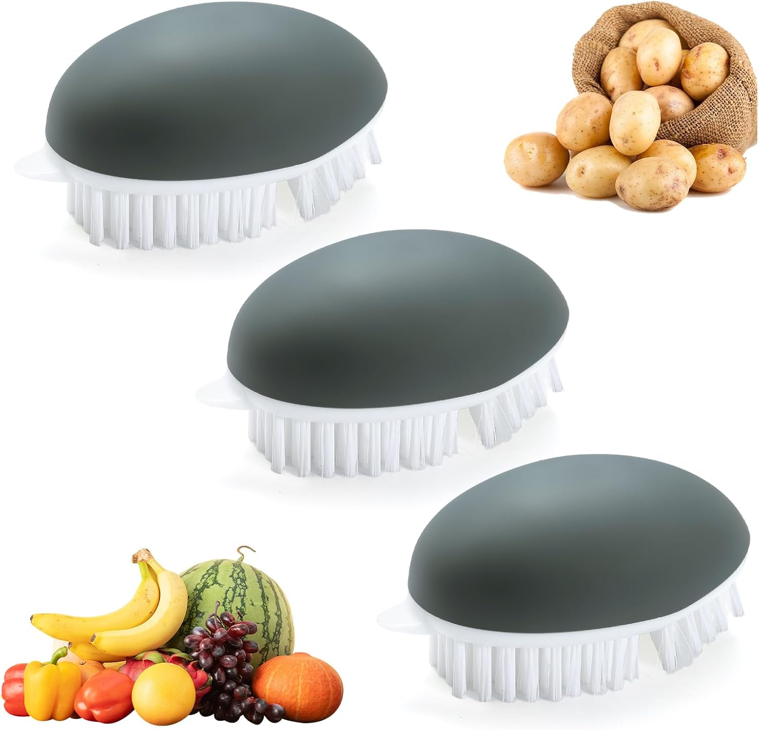 3 Pack Vegetable Scrubbers with Dots Remover for Kitchen Use