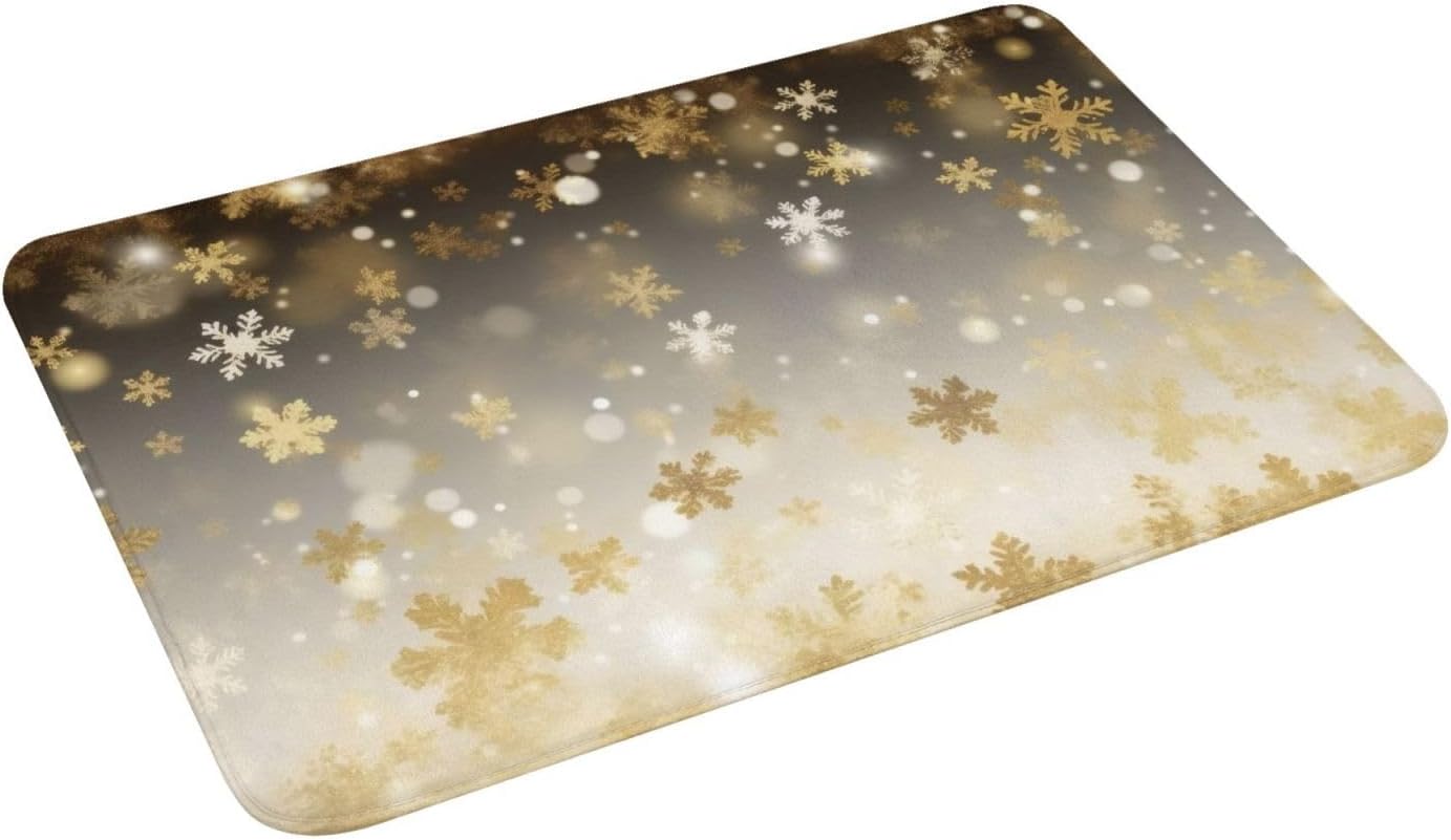 Gold Silk Christmas Print Flannel Anti-Slip Mat 16x24-inch