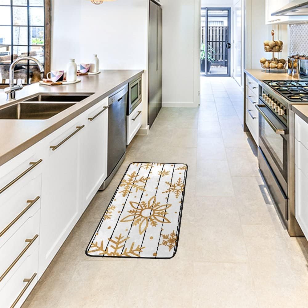 My Little Nest Gold Snowflakes Kitchen Mat