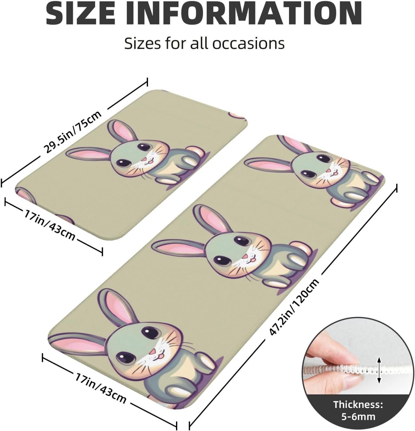 JxWCher - Cute Little Bunny Print Kitchen Mats