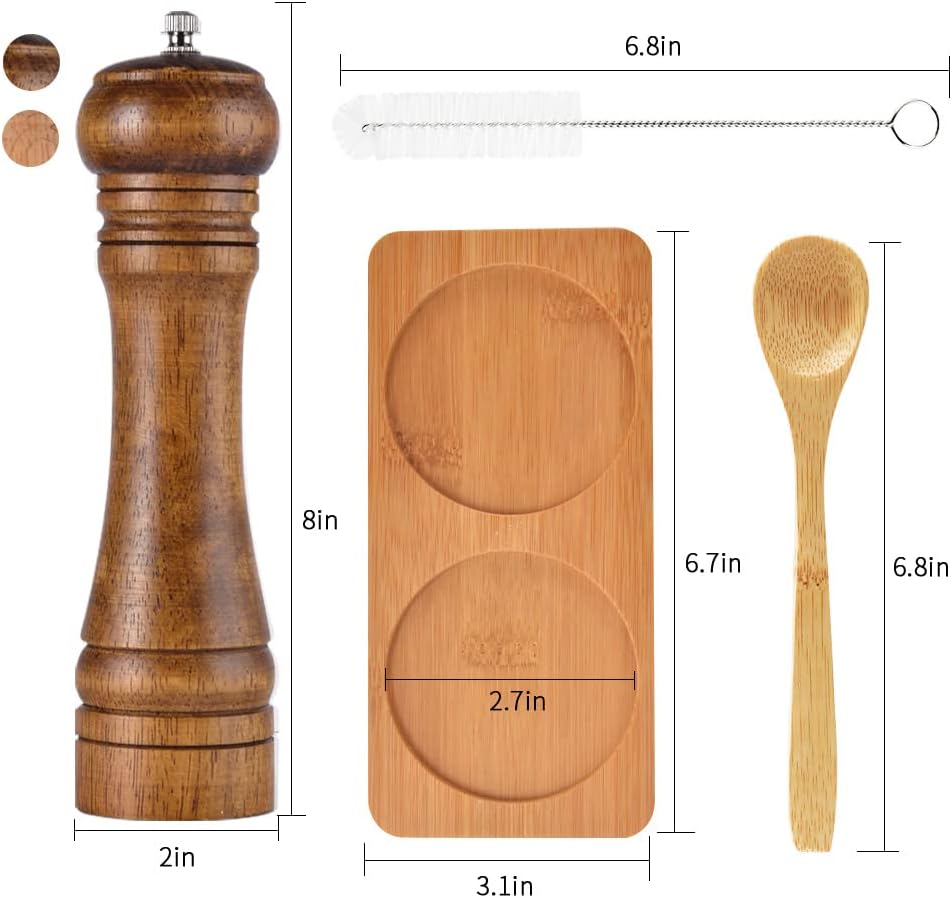 Premium Oak Wooden Salt and Pepper Mill Set with Adjustable Coarseness