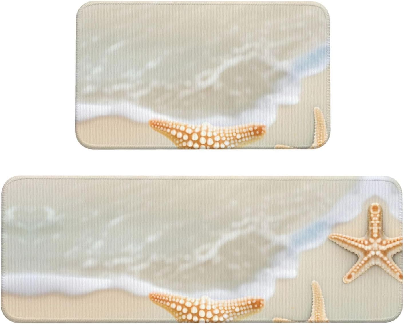 Beach Starfish Print Kitchen Mats 2Pcs Non-Slip Waterproof