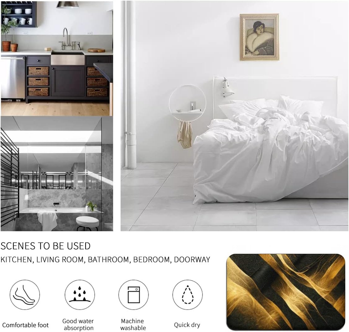 Flannel Rug 40x60cm Luxury Soft Kitchen Mat withGolden Wave Design