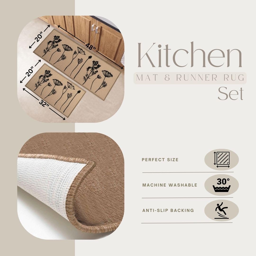 Evidecto Kitchen Mat Set 2 Pieces - Comfy Stylish