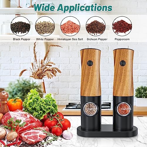 Electric Salt and Pepper Grinder Set - Auto Power 5-Adjustable Levels Durable