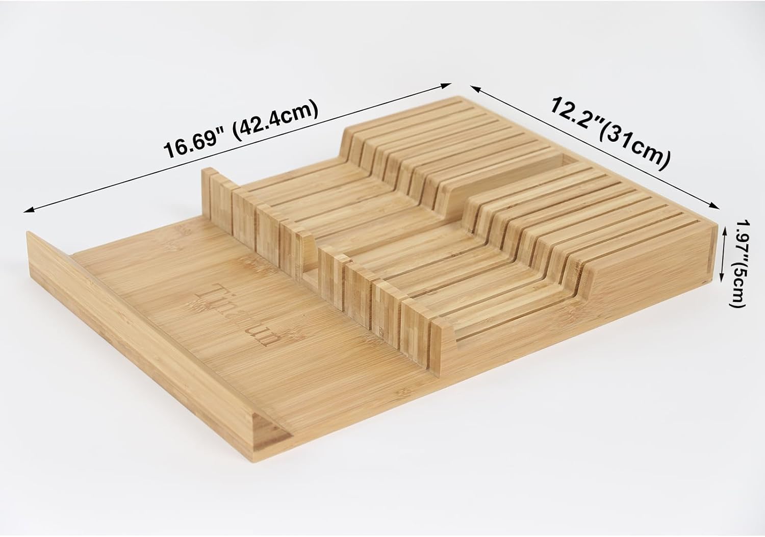 Bamboo In-Drawer Knife Block Organizer Holds 16 Knives 1 Sharpening Steel