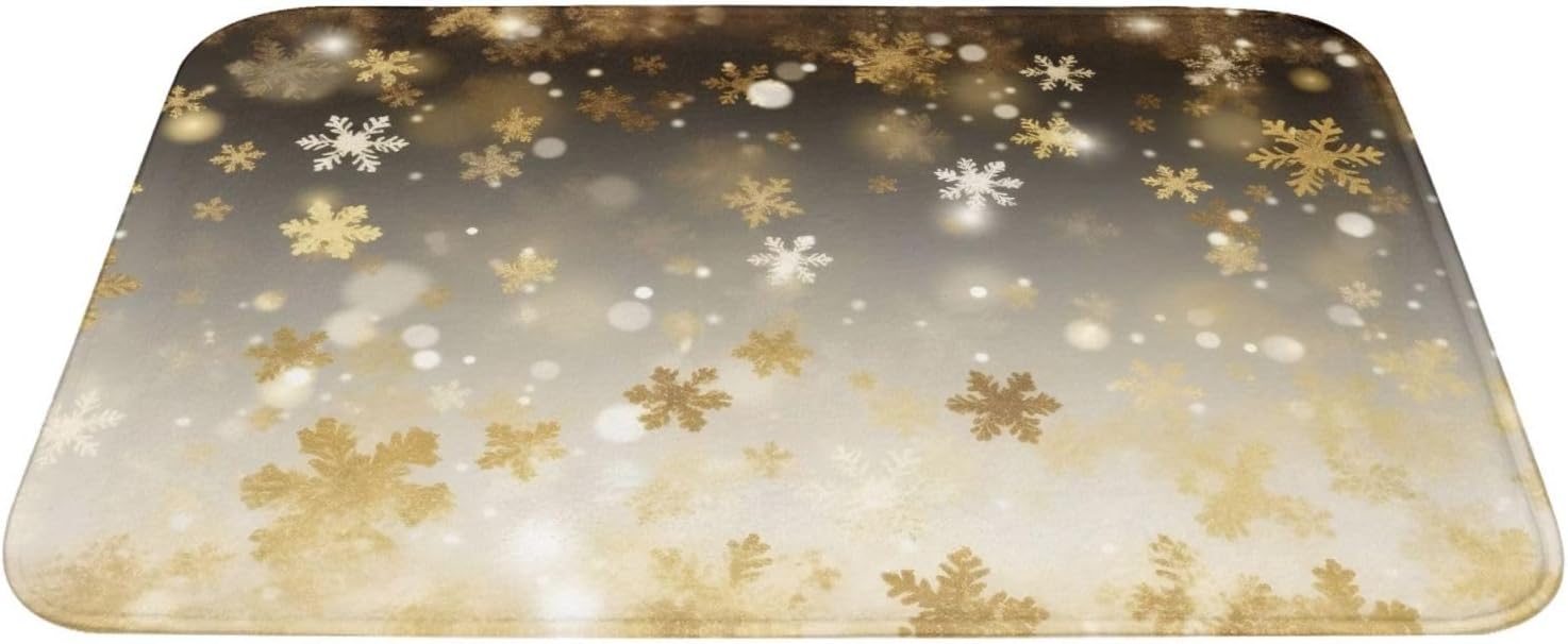 Gold Silk Christmas Print Flannel Anti-Slip Mat 16x24-inch