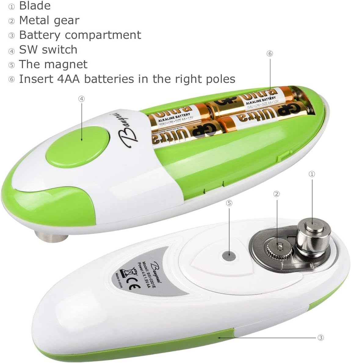 Bangrui Professional Electric Can Opener Smooth Operation Safe Use Left-Handed Arthritis-Friendly