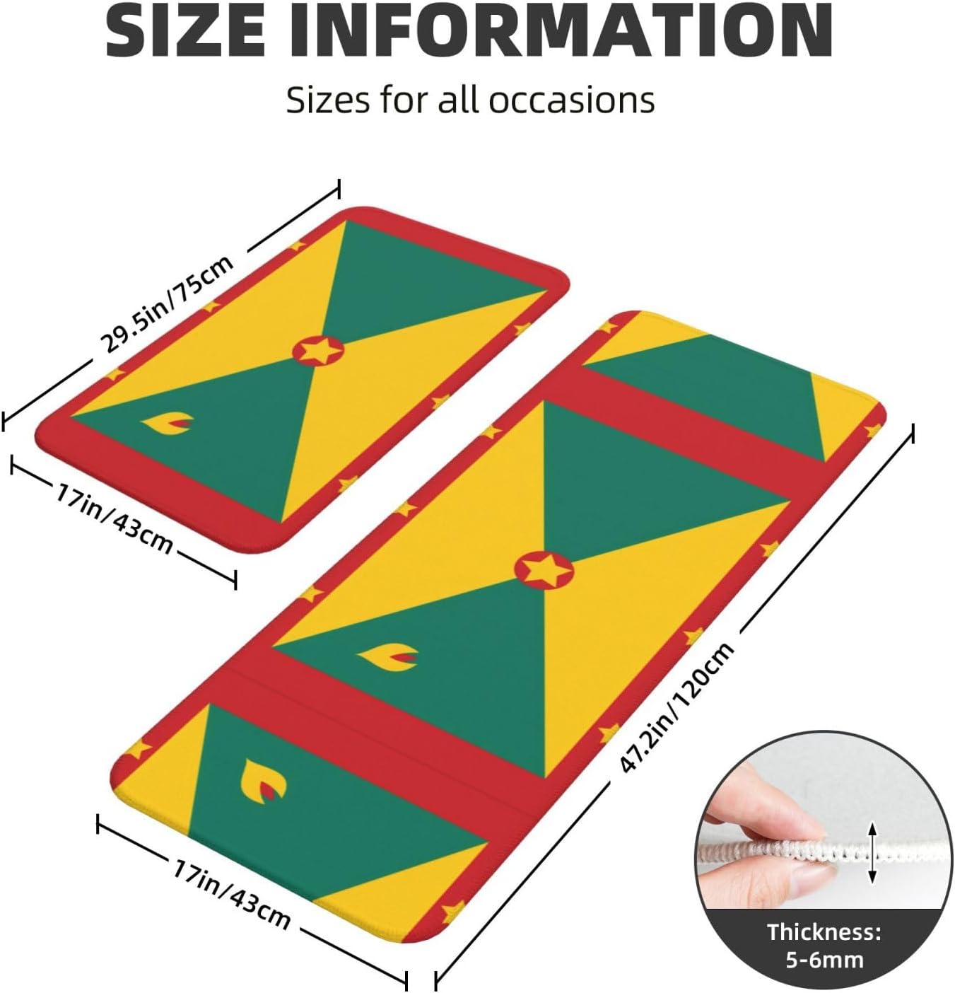 JxWCher Flag of Grenada Print Non-Slip Kitchen Rugs 2 Set