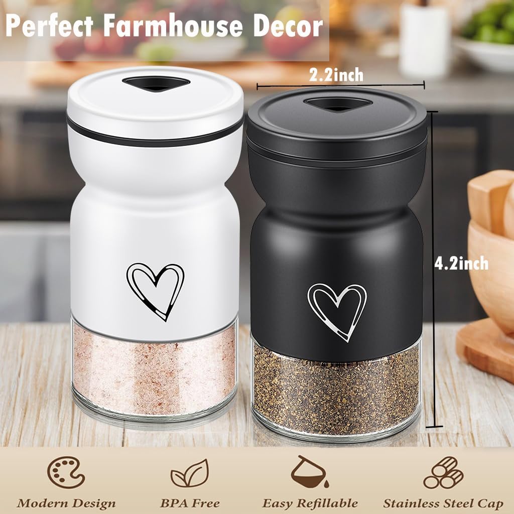Adjustable Stainless Steel Salt and Pepper Shakers Set with Heart Pattern Design