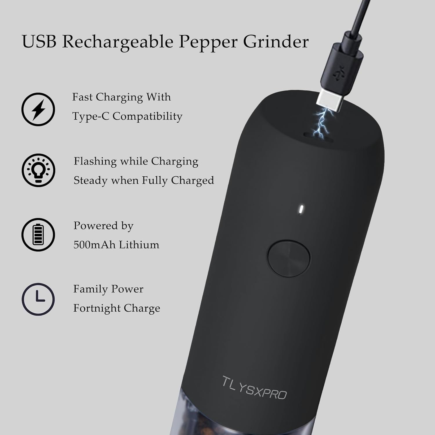 TLYSXPRO USB Rechargeable Salt Pepper Grinder Set Electric Salt Shakers 2 Packs