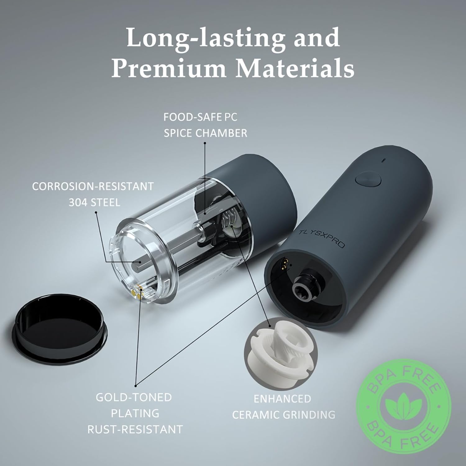 Electric Salt Pepper Mill Set with USB Rechargeable
