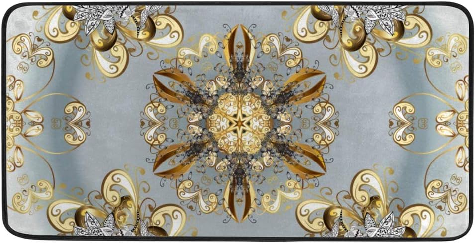 Rashu Ducted Antabracket Damask Kitchen Runner Mat