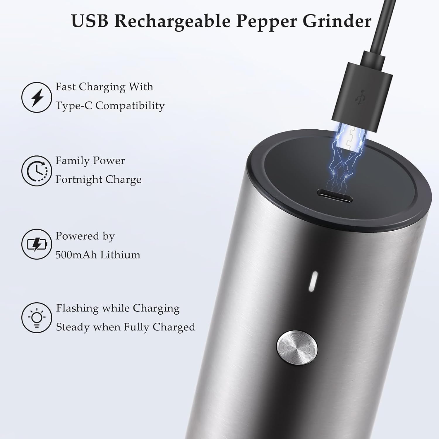 Quicky Electric Salt and Pepper Grinder Set Stainless Steel USB Rechargeable Highlighting Features