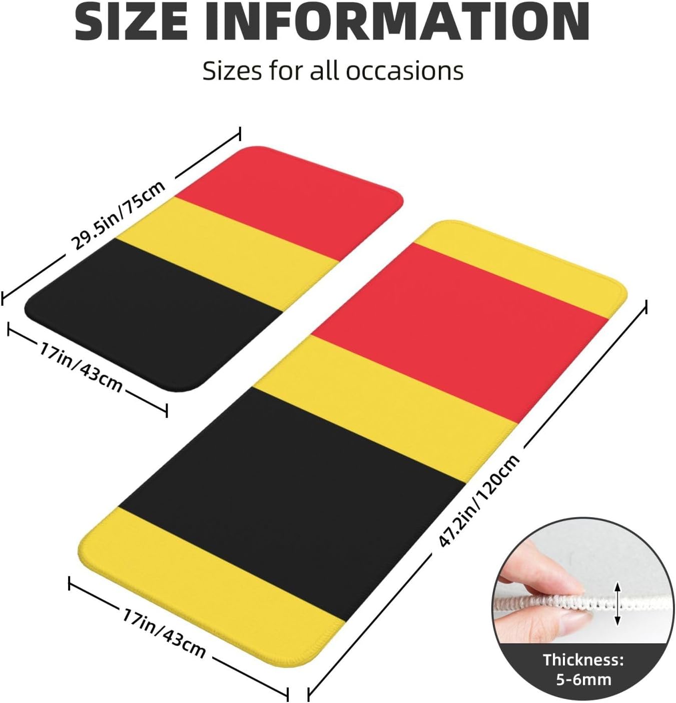 Comfortable Durable Kitchen Mat with Belgian Flag Print - Waterproof Non-Slip