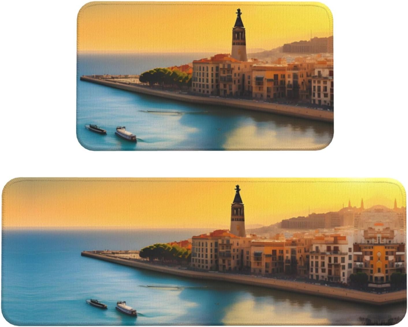 Sunset in Barcelona Kitchen Floor Mats Set of 2