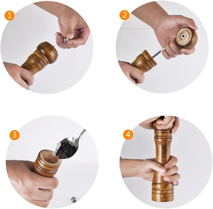 Premium Oak Wooden Salt and Pepper Mill Set with Adjustable Coarseness
