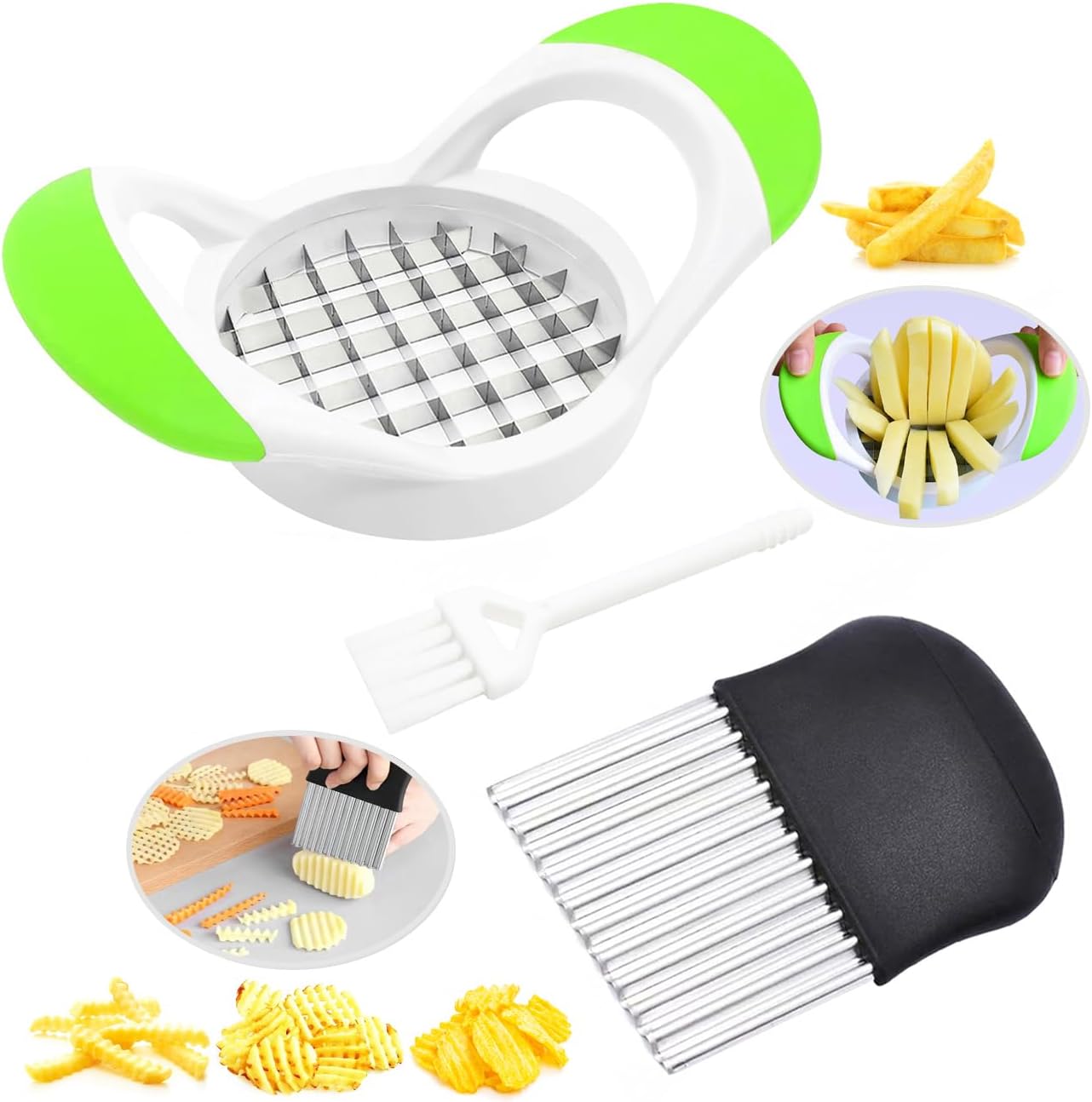 3-Piece Kitchen Set French Fries Crinkle Cleaning Brush