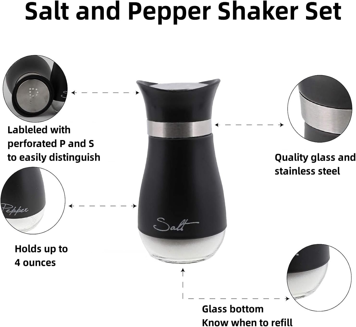 Black Salt and Pepper Shaker Set Pack of 2