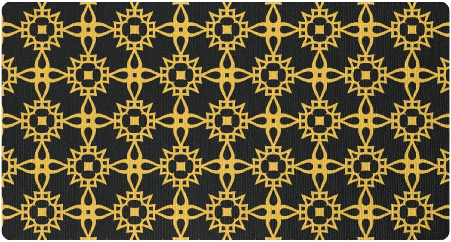 RODAILYCAY Golden Geometric Pattern Kitchen Mat
