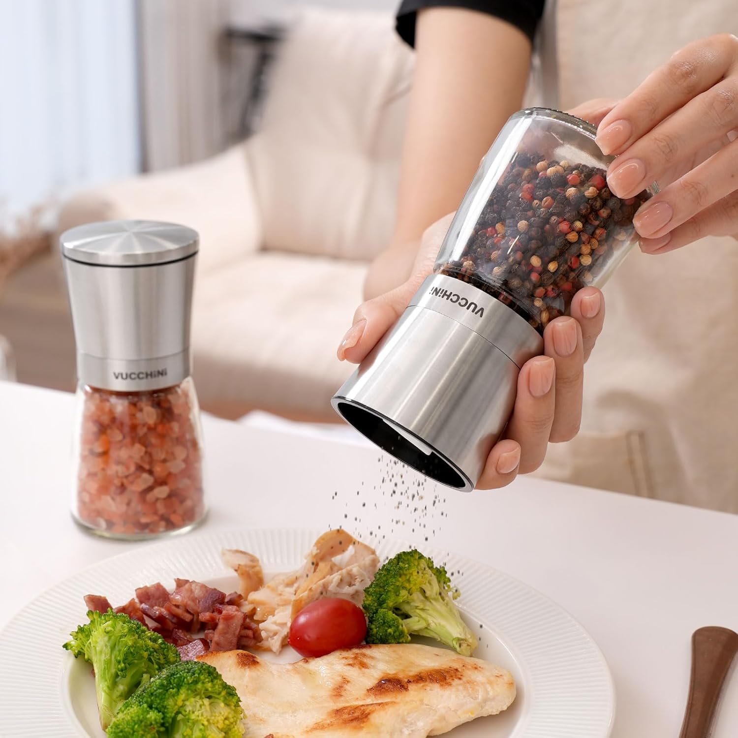 Adjustable Stainless Steel Salt Pepper Mill Set