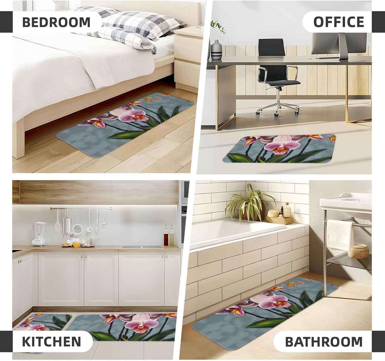 Modern Kitchen Mat with Pretty Printing Non-Slip Waterproof 17x47 17x29 inch Set