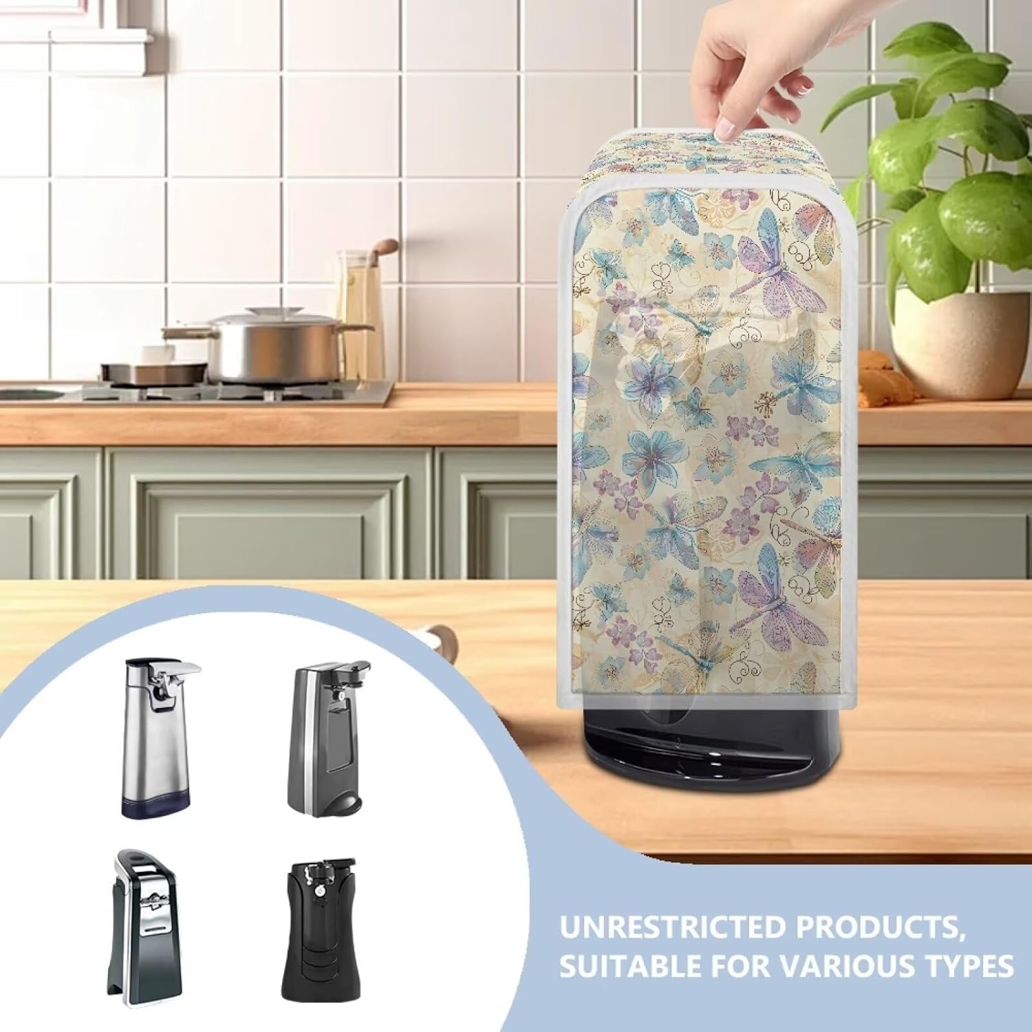Dragonfly Floral Can Opener Cover Anti-Stain