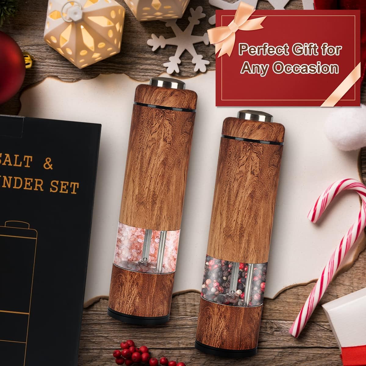 Spacefrog Rechargeable Salt Pepper Grinder Set One-Handed Adjustable LED-Lit Premium Design