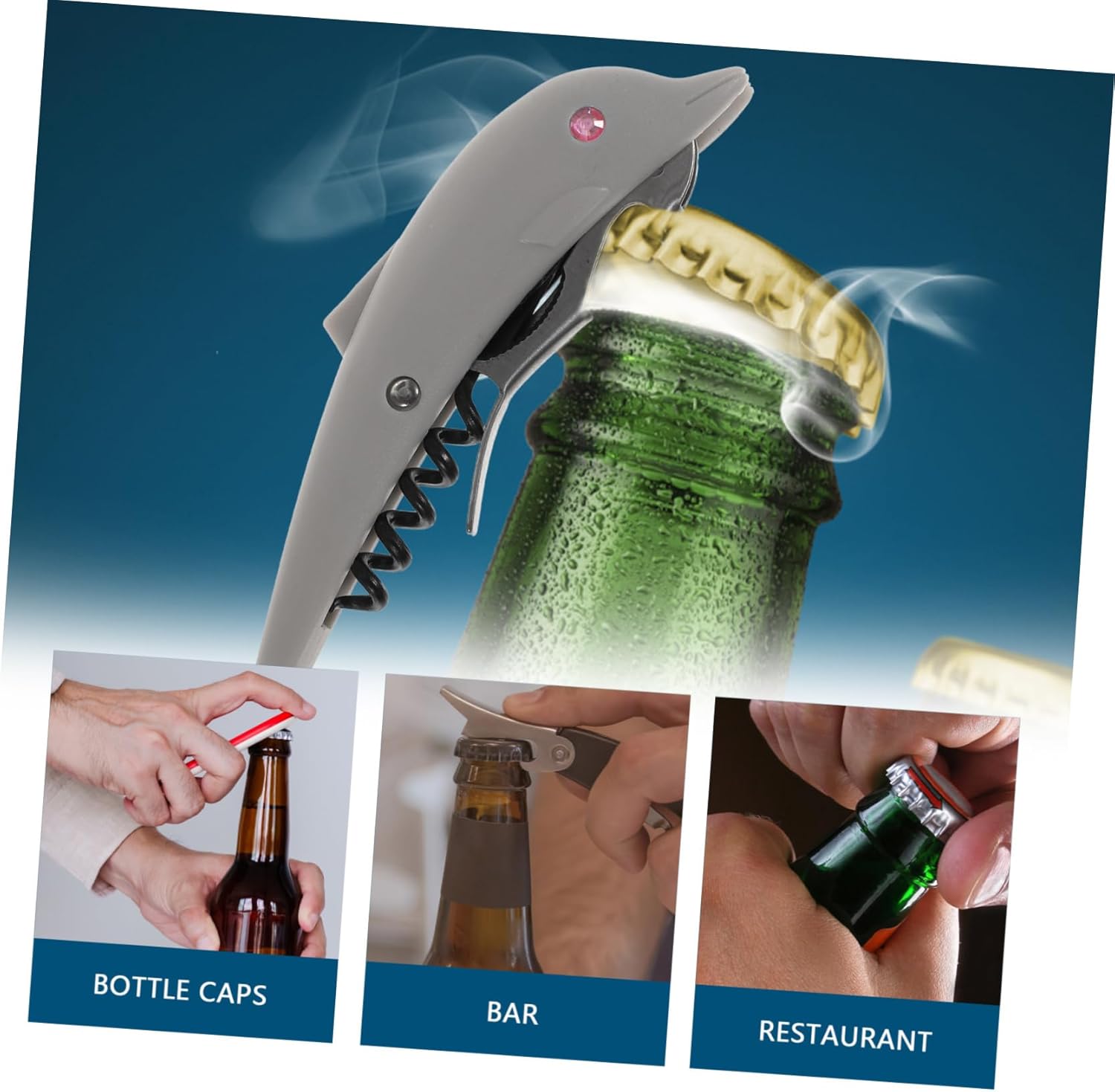 HOLIDYOYO Dolphin Shaped Electric Bottle Opener for Beer Wine