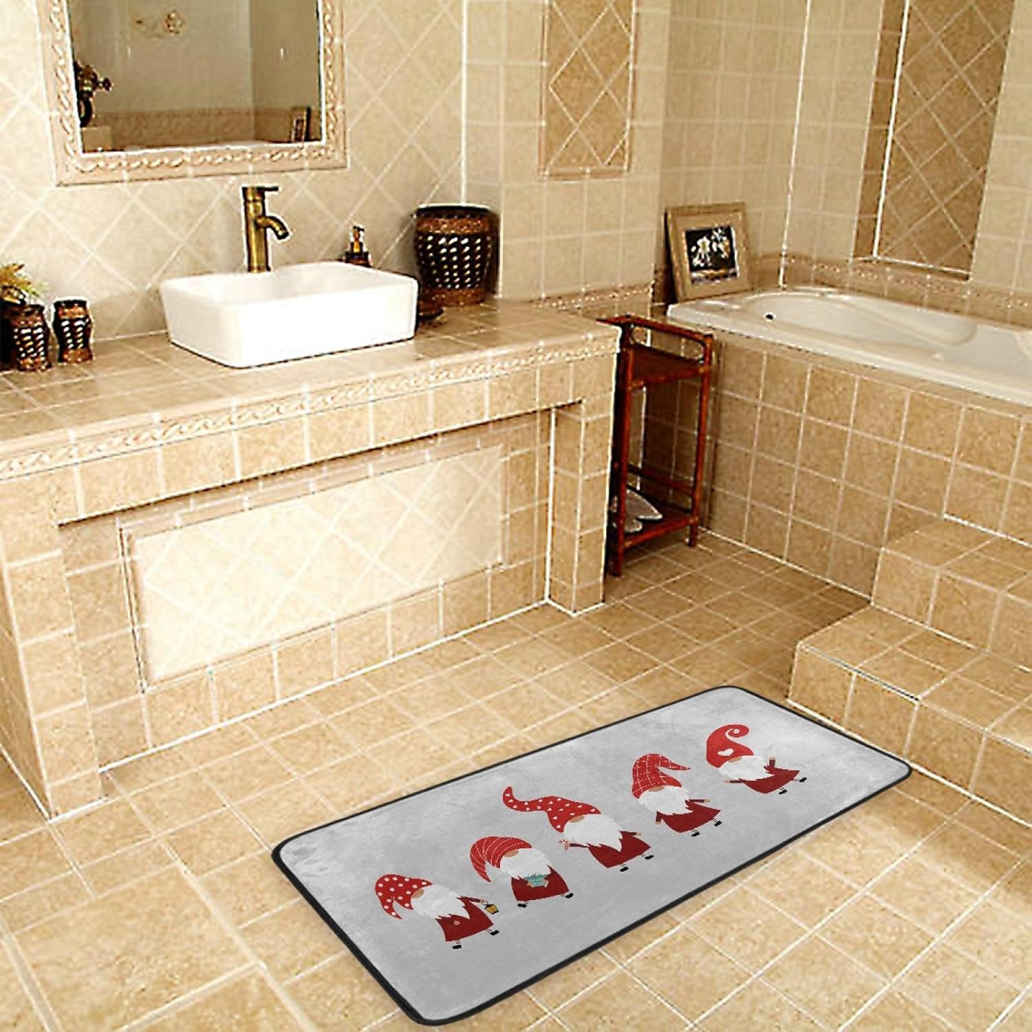 Boccsty Christmas Gnome Gray Kitchen Floor Mat