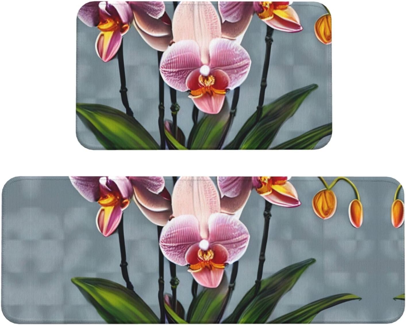 Modern Kitchen Mat with Pretty Printing Non-Slip Waterproof 17x47 17x29 inch Set