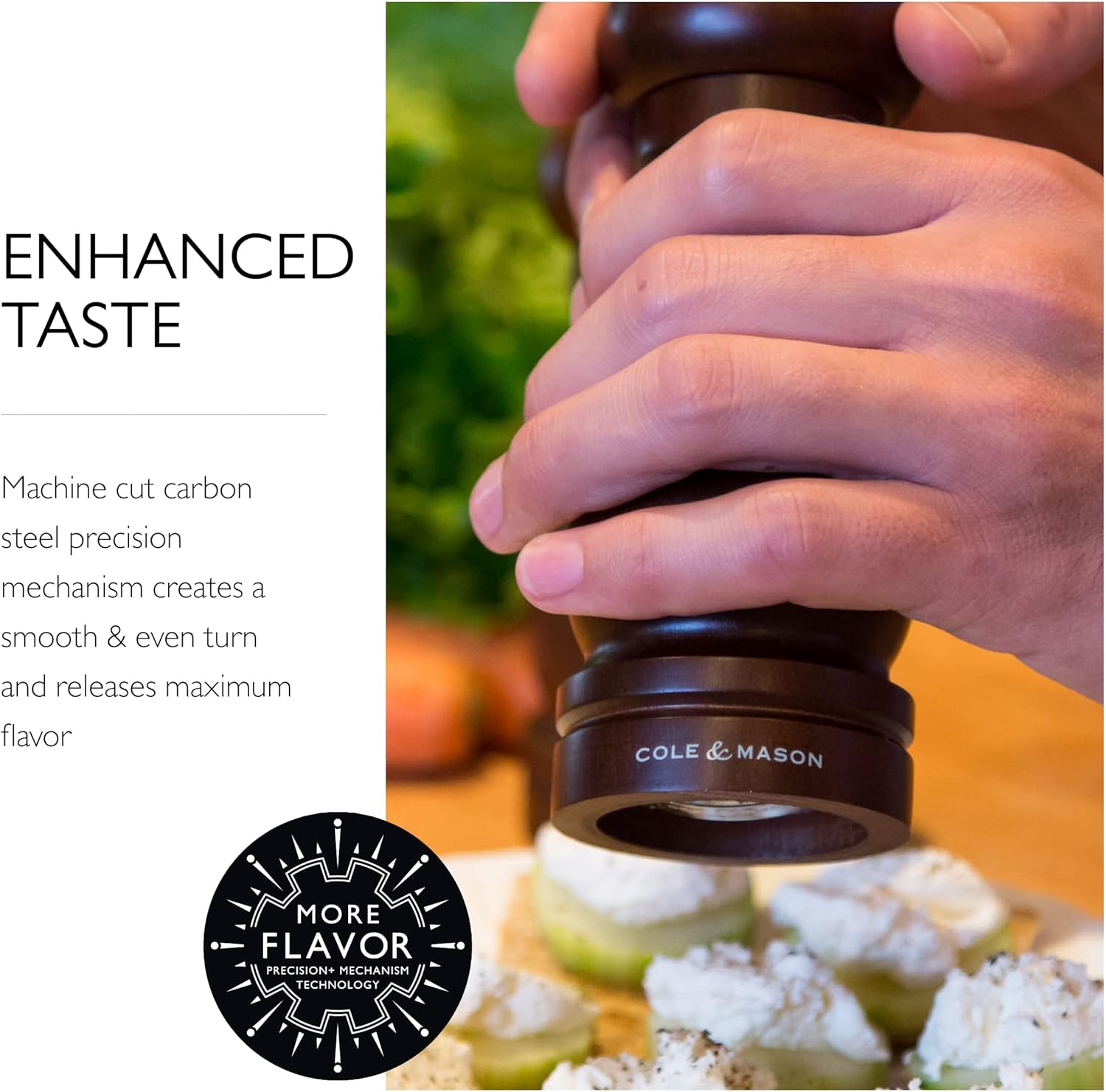 Cole Mason Capstan wood Pepper Grinder - Black 65 inch Precision Mechanism