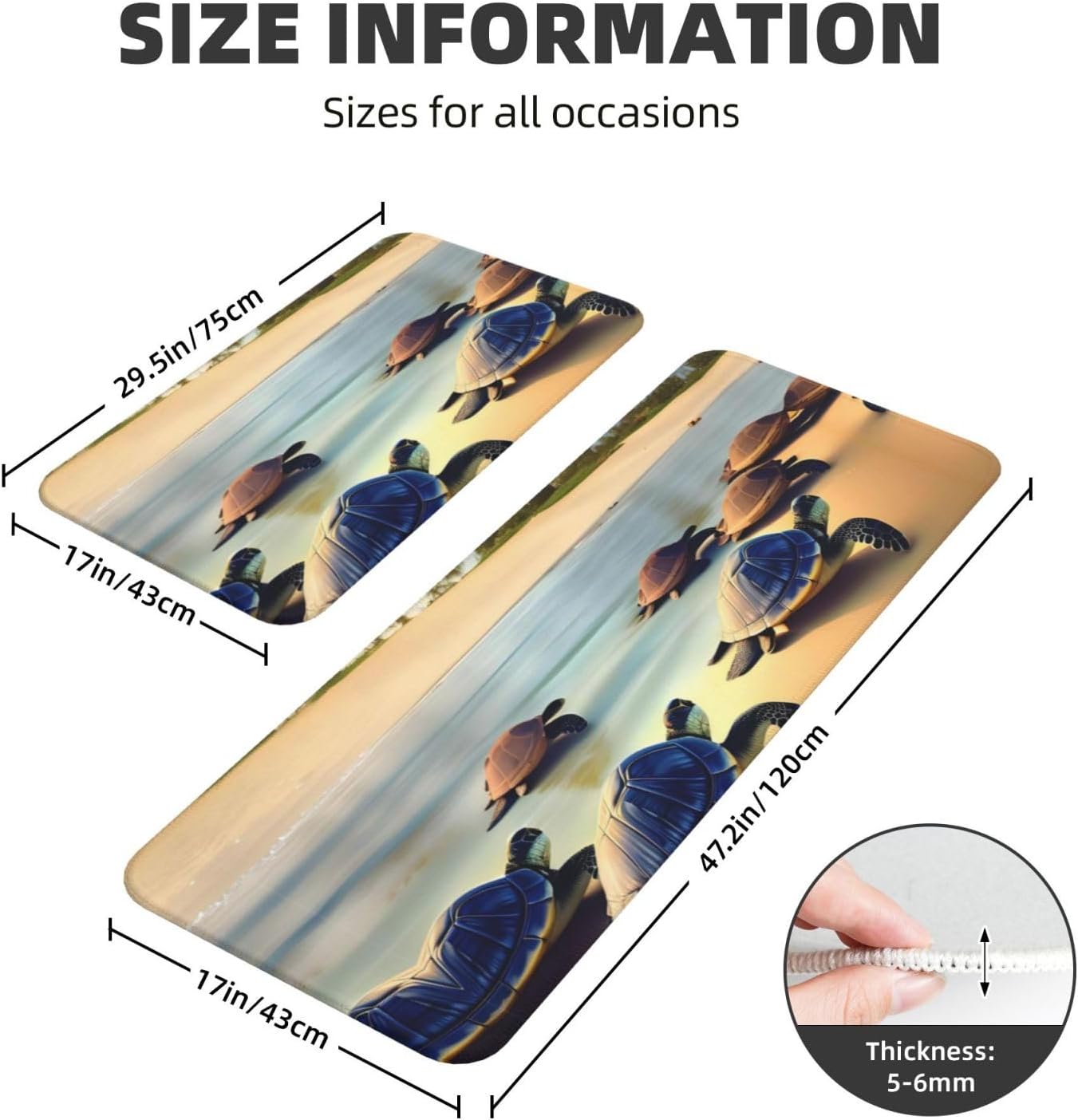 Turtles on the Beach Kitchen Mat - Durable Waterproof