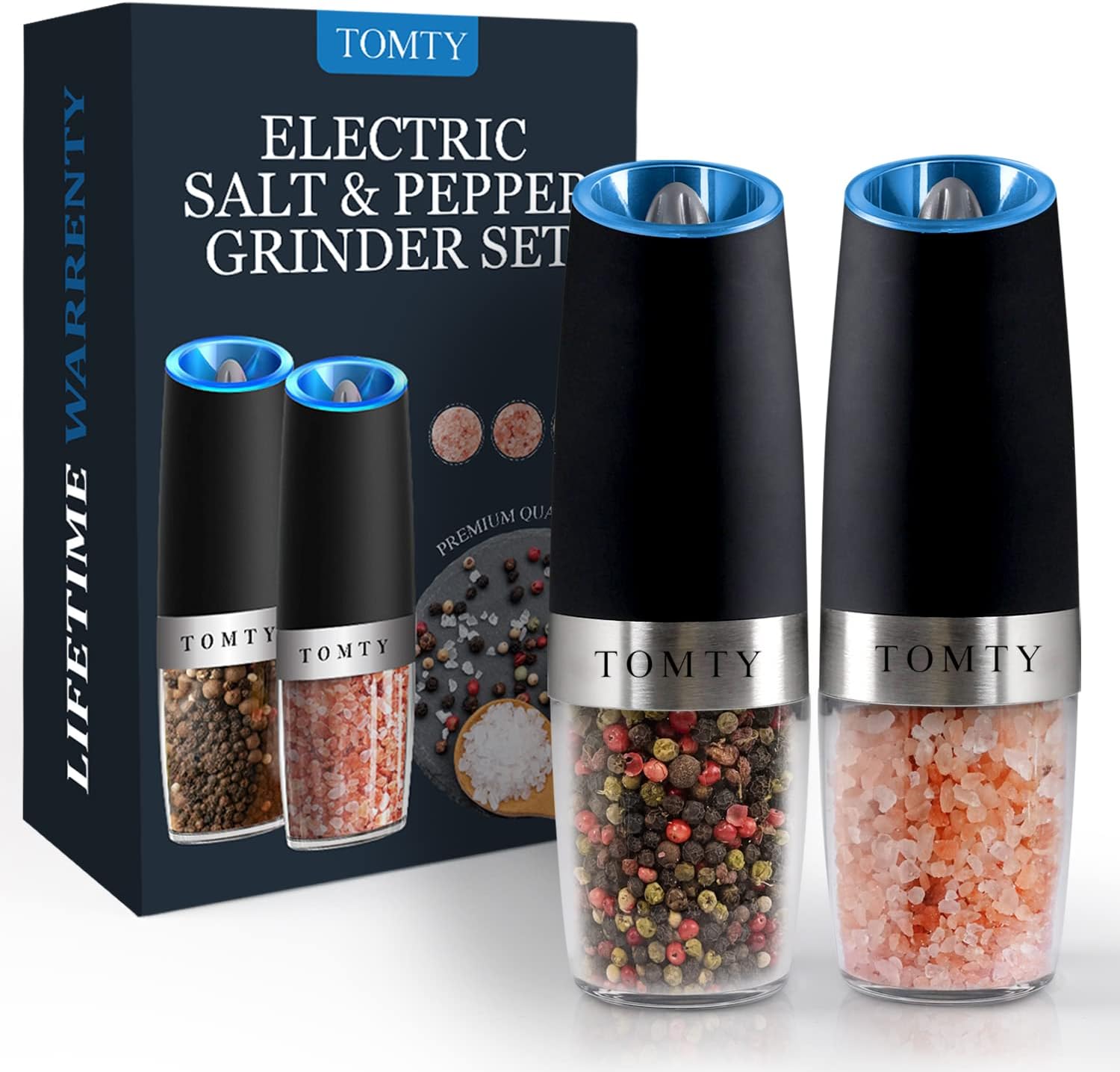 Wire-Free Stainless Steel Electric Salt Pepper grinder Set