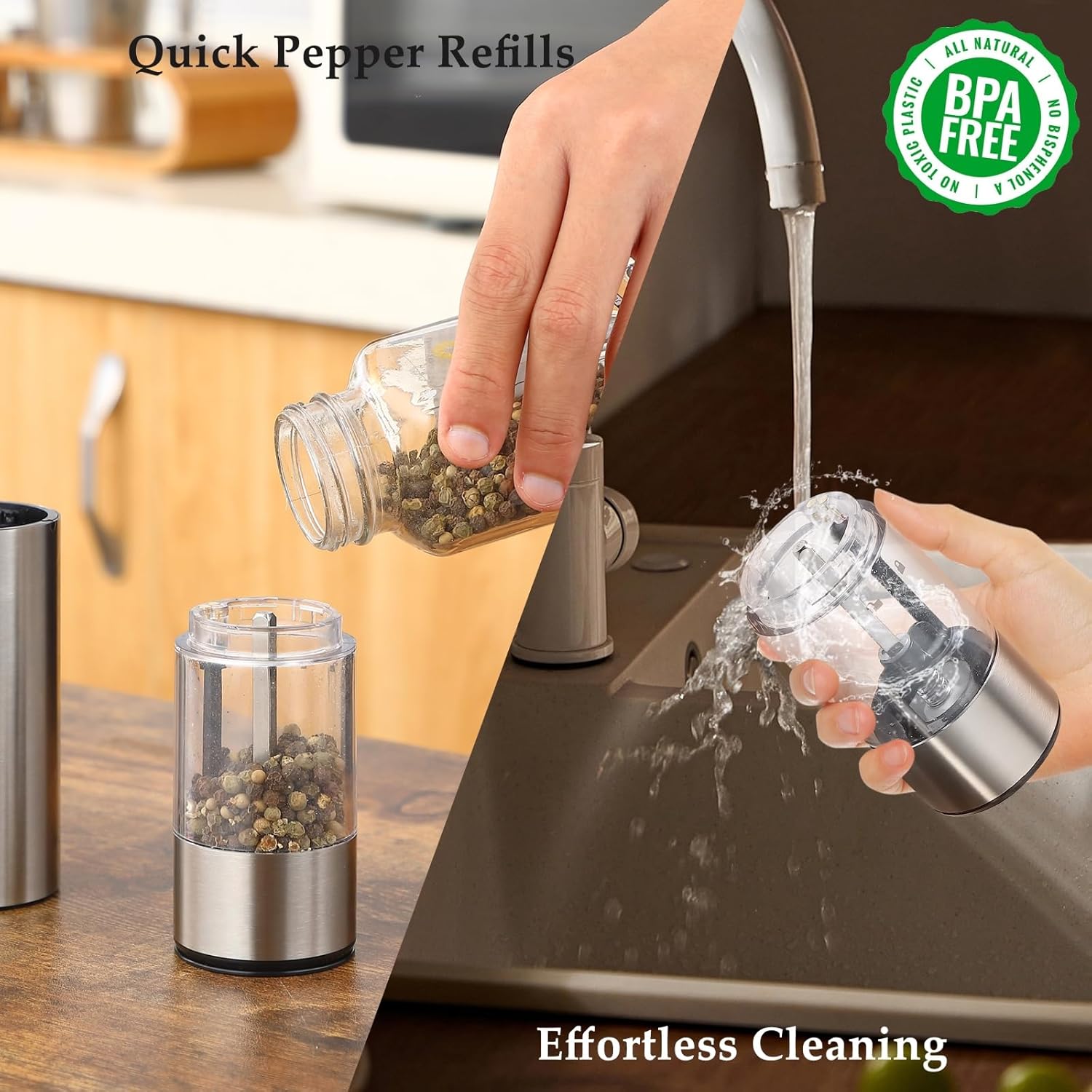 Quicky Electric Salt and Pepper Grinder Set Stainless Steel USB Rechargeable Highlighting Features