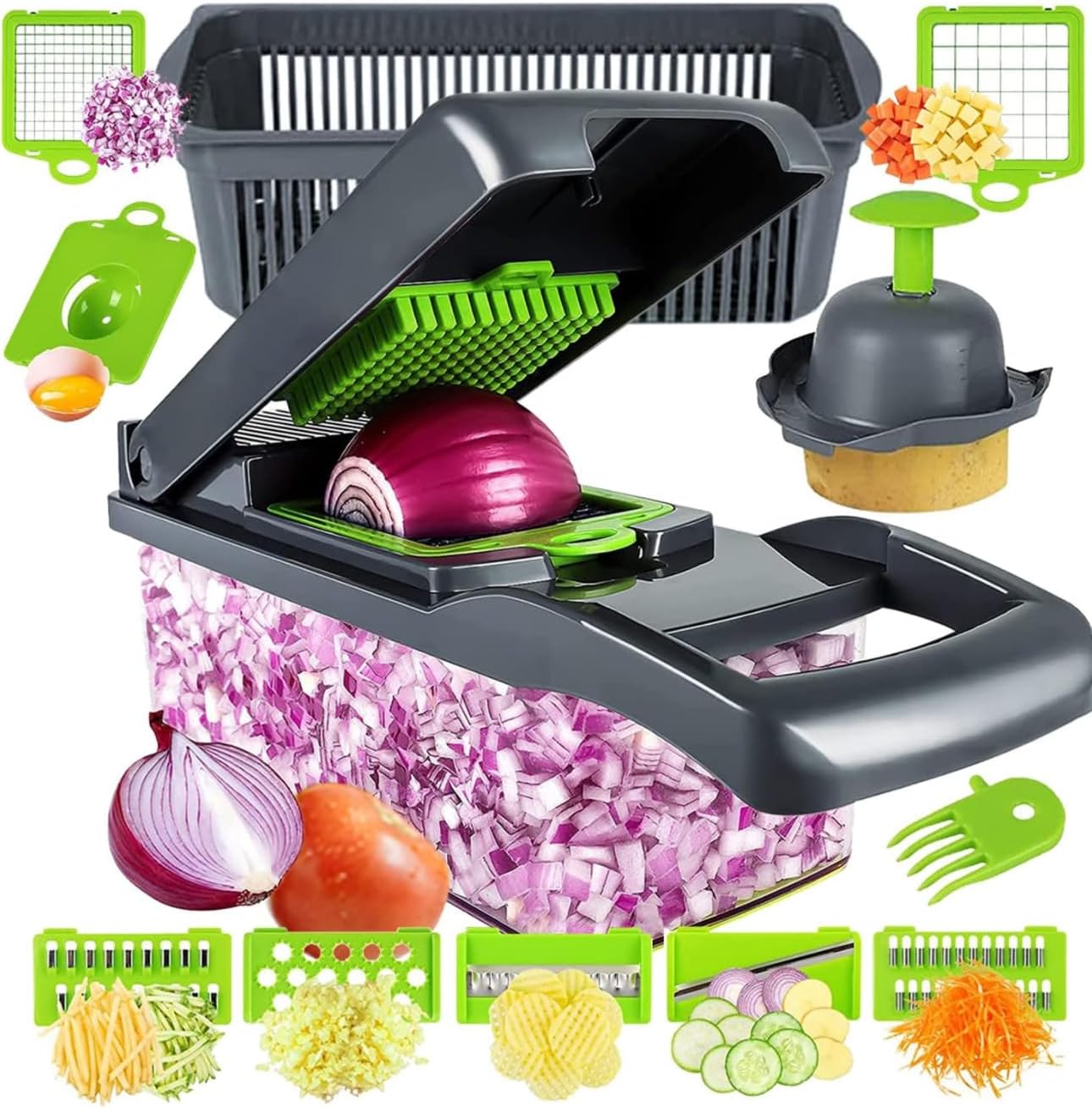 15-In-1 Vegetable Chopper with Extra-Sharp Steel Blades