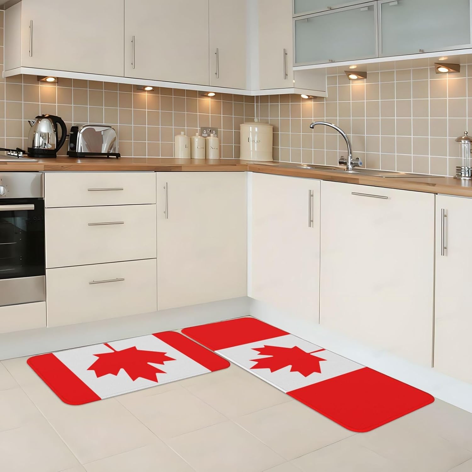 Canadian Flag Print Kitchen Mats 2 Sets Non-Slip 1