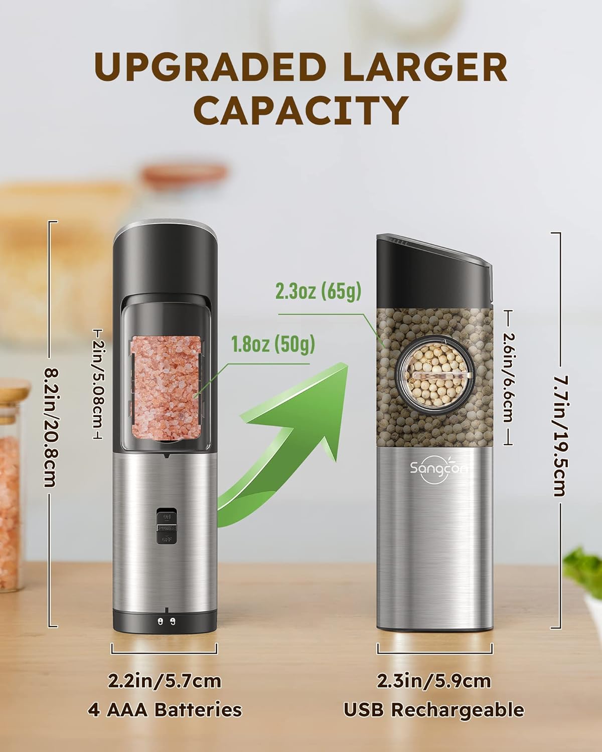 Gravity Electric Salt and Pepper grinder Set with USB Rechargeable Function
