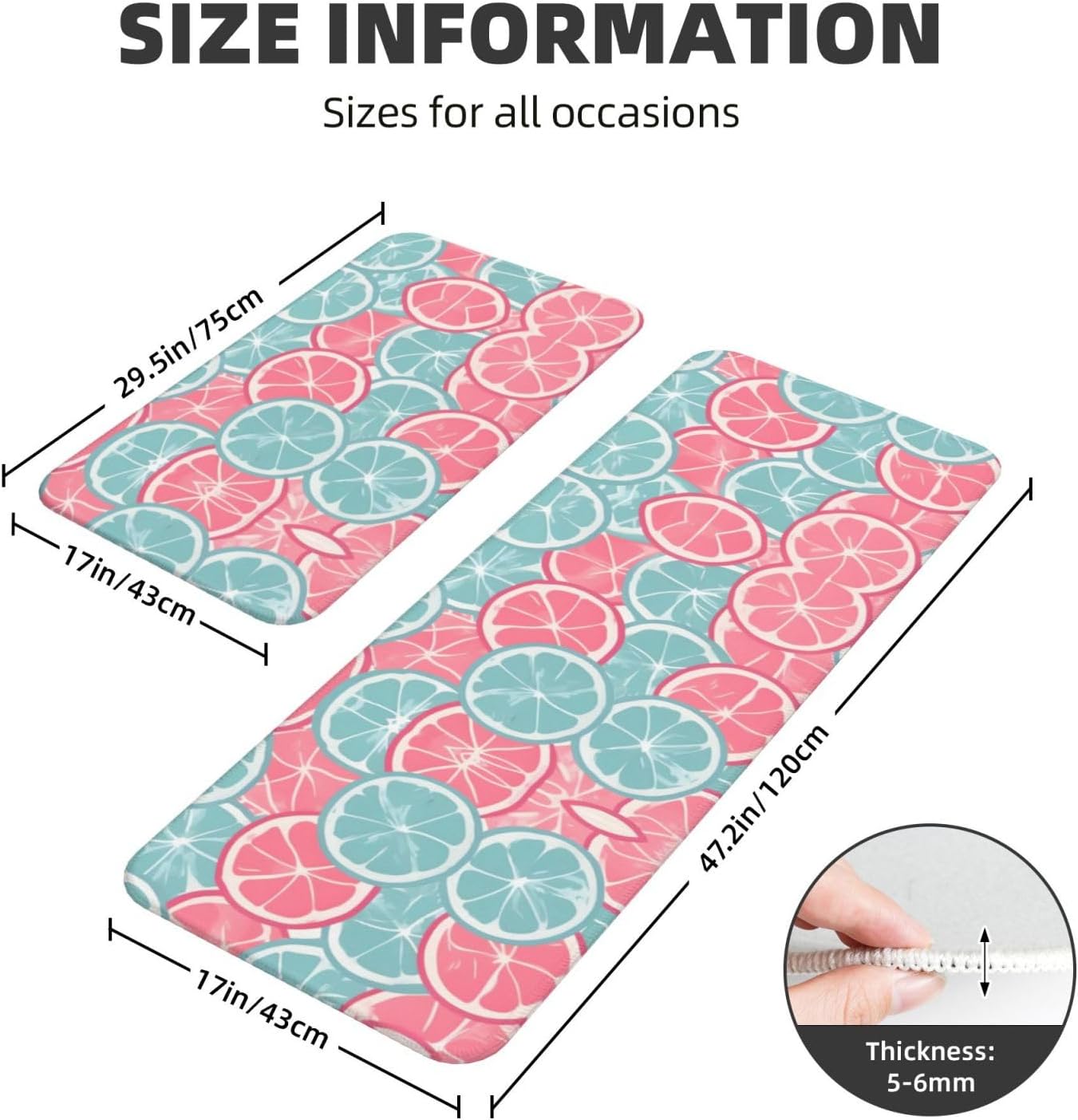 Relaxing Pink Blue Citrus Kitchen Mat with Non-Slip Waterproof Design