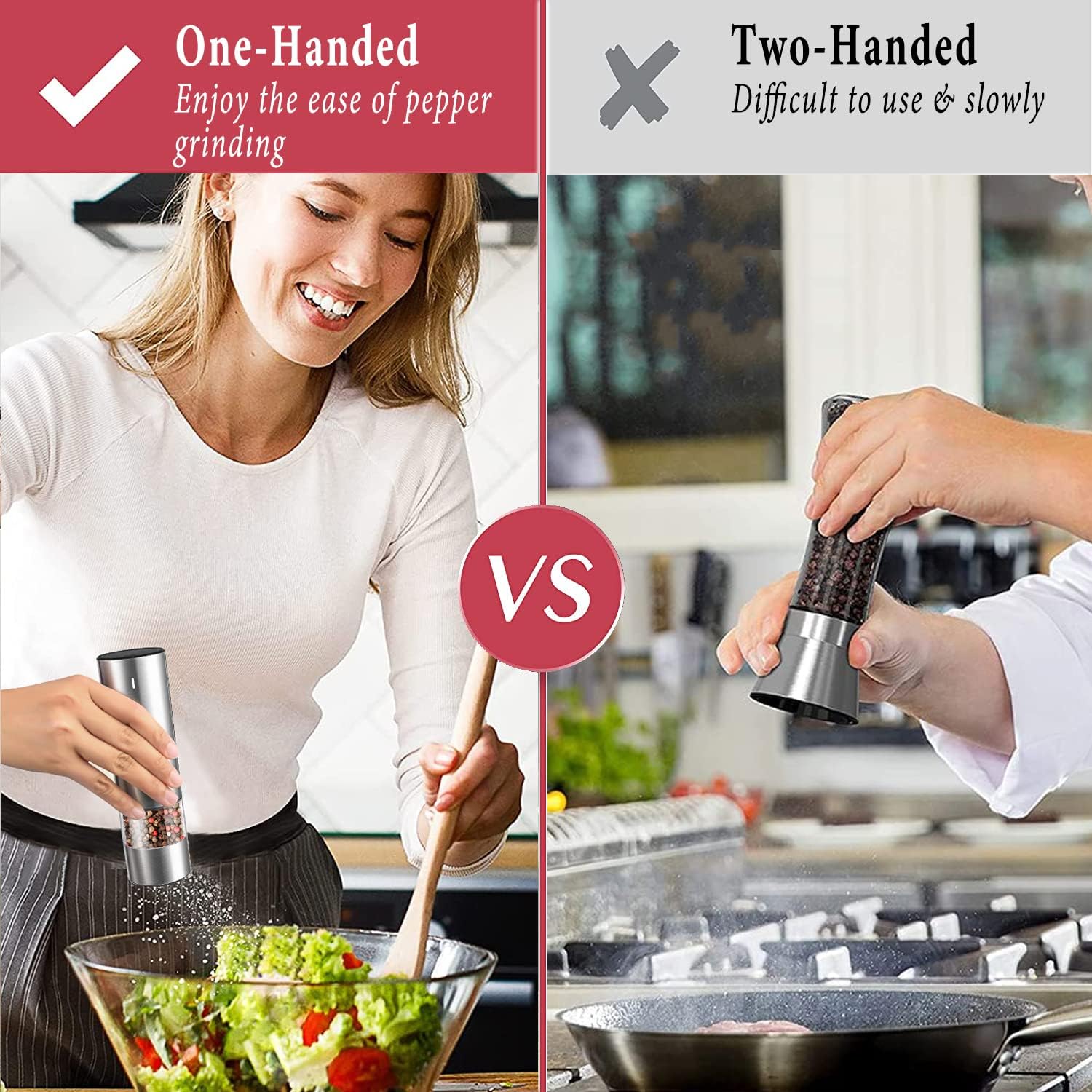 Premium Electric Salt Pepper Grinder Set - USB Rechargeable Durable