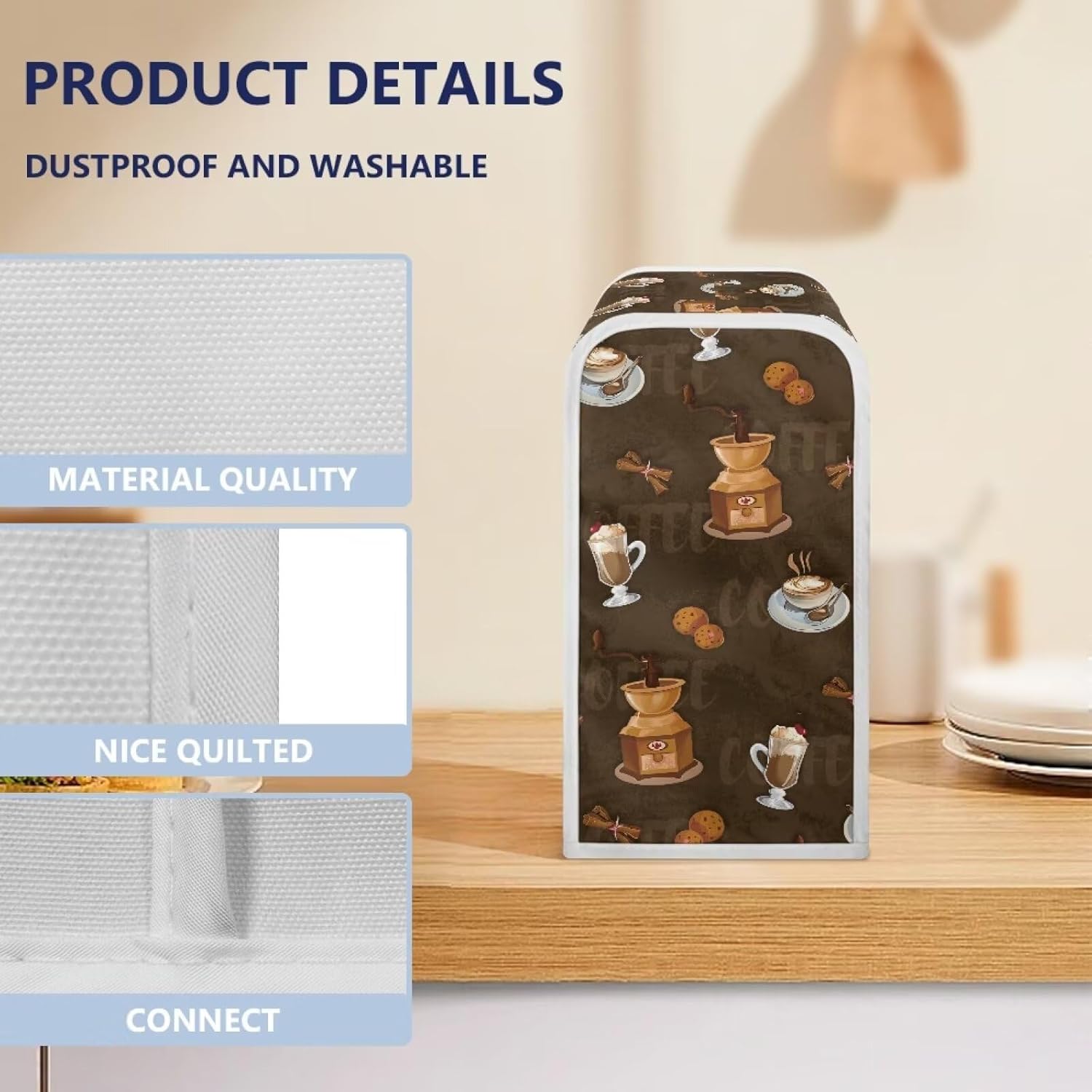 Coffee-Themed Stain-Resistant Dust Cover for Electric Can Openers