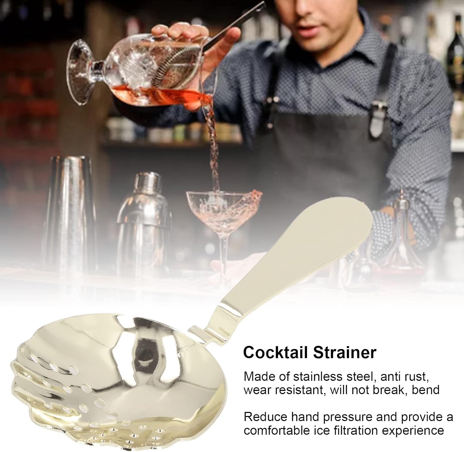 Premium Stainless Steel Cocktail Strainer for Home Bars with Gold Finish