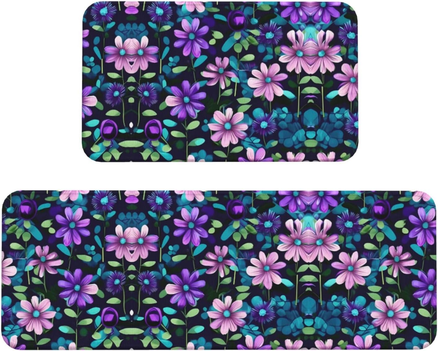 Purple Camellia Kitchen Floor Mat Set
