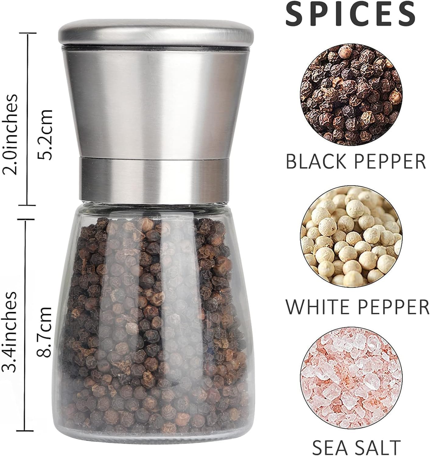 Adjustable Stainless Steel Salt Grinder Overflow-Free Design Easy to Use